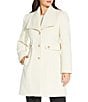 Kensie Wool Blend Oversize Collar Side Tab Button Front Walker Coat, Color:Ivory - Image 3