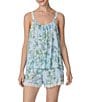 Color:Blue Floral - Image 1 - Woven Sleeveless Round Neck Cami & Short Floral Print Pajama Set