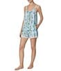 Color:Blue Floral - Image 3 - Woven Sleeveless Round Neck Cami & Short Floral Print Pajama Set
