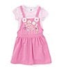 Color:Assorted - Image 1 - Little Girls 2T-4T Sleeveless Solid Daisy-Applique Jumper Dress & Short Sleeve Striped T-Shirt Set