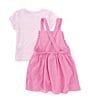 Color:Assorted - Image 2 - Little Girls 2T-4T Sleeveless Solid Daisy-Applique Jumper Dress & Short Sleeve Striped T-Shirt Set