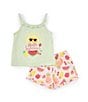Color:Green - Image 1 - Little Girls 2T-6X Sleeveless Hello Sunshine Knit Tank Top & Printed French Terry Shorts Set