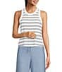 Color:White and Black - Image 1 - Crew Neck Striped Print Ribbed Knit Sleeveless Tank
