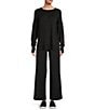 Color:Black - Image 3 - High Waisted Wide Leg Jersey Knit Pants