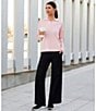 Color:Black - Image 4 - High Waisted Wide Leg Jersey Knit Pants