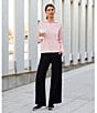 Color:Black - Image 5 - High Waisted Wide Leg Jersey Knit Pants
