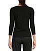Color:Black - Image 2 - Knit 3/4 Sleeve Sweethearts Neck Ribbed Top