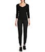 Color:Black - Image 3 - Knit 3/4 Sleeve Sweethearts Neck Ribbed Top