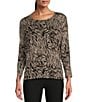 Color:Toffee Swirl - Image 1 - Knit Jersey Swirl 3/4 Sleeve Perfect Tee Shirt