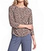 Kinesis Leopard Print 3/4 Sleeve Ruched Crew Neck Tee - Image 1