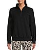 Color:Black - Image 1 - Long Sleeve Stand Collar Half Zip Ribbed Pullover