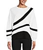 Color:White/Black - Image 1 - Piece Striped Crew Neck Drop Shoulder Long Sleeve Sweatshirt