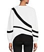 Color:White/Black - Image 2 - Piece Striped Crew Neck Drop Shoulder Long Sleeve Sweatshirt