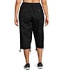 Color:Black - Image 2 - Plus Size Drawstring Elastic Waist Ruched Leg Cargo Capri Pants