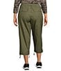 Color:Dusty Olive - Image 2 - Plus Size Drawstring Elastic Waist Ruched Leg Cargo Capri Pants