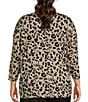 Color:Mega Cheetah - Image 2 - Plus Size Knit Jersey Cheetah 3/4 Sleeve Drop Shoulder Perfect Tee