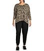 Color:Mega Cheetah - Image 3 - Plus Size Knit Jersey Cheetah 3/4 Sleeve Drop Shoulder Perfect Tee