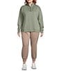 Color:Lilly Pad Green - Image 3 - Plus Size Long Sleeve Mock Neck Half Zip Ribbed Pullover
