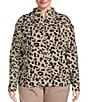 Color:Mega Cheetah - Image 1 - Plus Size Long Sleeve Mock Neck Half Zip Ribbed Pullover