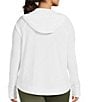 Color:White - Image 2 - Plus Size Long Sleeve Zip Front Thumb Hole Hoodie