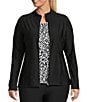 Color:Black - Image 1 - Plus Size Performance Zip Front Long Sleeve Jacket