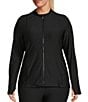 Color:Black - Image 4 - Plus Size Performance Zip Front Long Sleeve Jacket