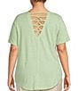 Color:Patina Green - Image 2 - Plus Size Short Sleeve Braid Back Tee Shirt