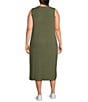 Color:Dusty Olive - Image 2 - Plus Size Sleeveless Crew Neck Rib Side Slit Sheath Midi Dress