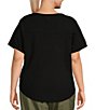 Color:Black - Image 2 - Plus Size Waffle Knit Short Sleeve V-Neck Curved Hem Tee Shirt