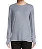 Color:Bijou Blue Heather - Image 1 - Ribbed Knit Long Sleeve Crew Neck Pullover