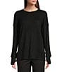 Color:Black - Image 1 - Ribbed Knit Long Sleeve Crew Neck Pullover