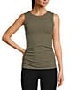 Color:Dusty Olive - Image 1 - Sleeveless Rib Gathered Side Seam Tank Top