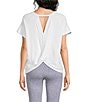Kinesis Solid Crew Neck Short Sleeve Drape Back Top - Image 6