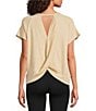 Kinesis Solid Crew Neck Short Sleeve Drape Back Top - Image 2