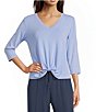Kinesis V-Neck 3/4 Sleeve Twist Front Pointelle Top - Image 5
