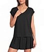 Kinesis V-Neck Short Sleeve Shirred Shoulder Top - Image 1