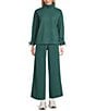Kinesis Velour Knit Elastic Waist Wide Leg Coordinating Pants, Color:Bistro Green - Image 3