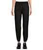 Color:Black - Image 1 - Woven Elastic Cinched Cuff Ribbed Waistband Ankle Joggers