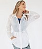 Color:White - Image 1 - x Katherine Mason Cinched Waist Stand Collar Elastic Cuff Zip Front Jacket