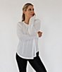 Color:White - Image 1 - x Katherine Mason Solid Crew Neck Curved Hem Long Sleeve Tee Shirt
