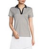 Color:Black Print - Image 1 - Classic and Fantastic Plaid Print Collared V-Neck Short Sleeve Golf Top