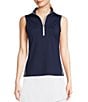 Color:Navy - Image 1 - Keep It Covered Quarter Zip Mock Neck Sleeveless Golf Top