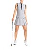 Color:Black Print - Image 1 - Mic Drop Plaid Print Mock Neck Sleeveless Flap Pocket Snap Front Mini Golf Dress