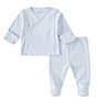 Color:Blue - Image 2 - Baby Boys Newborn - 6 Months Long Sleeve Pointelle Cross Coordinating Tee and Pants Set
