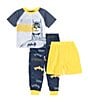 Color:Grey - Image 1 - Little/Big Boys 4-10 Short Sleeves Batman Three Piece Pajama Set