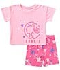 Color:Pink - Image 1 - Little/Big Girls 4-10 Short Sleeve Barbie Pajama Top & Star-Printed Pajama Short Set
