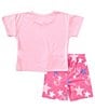 Color:Pink - Image 2 - Little/Big Girls 4-10 Short Sleeve Barbie Pajama Top & Star-Printed Pajama Short Set