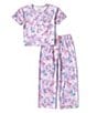 Color:Lilac/Multi - Image 1 - Little/Big Girls 4-16 Short Sleeve Butterfly-Printed Pajama Top & Matching Pajama Pant Set