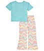 Color:Multi - Image 2 - Little/Big Girls 4-16 Short Sleeve Just Be Kind Pajama Top & Wide-Leg Wavy Stripe Pajama Pant Set
