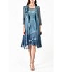 Color:Silver Blu - Image 1 - 3/4 Sleeve Ruffled Front 2-Piece Jacket Dress